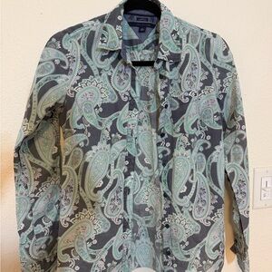 Tommy Hilfiger Paisley Button Down Shirt - Gray and Green